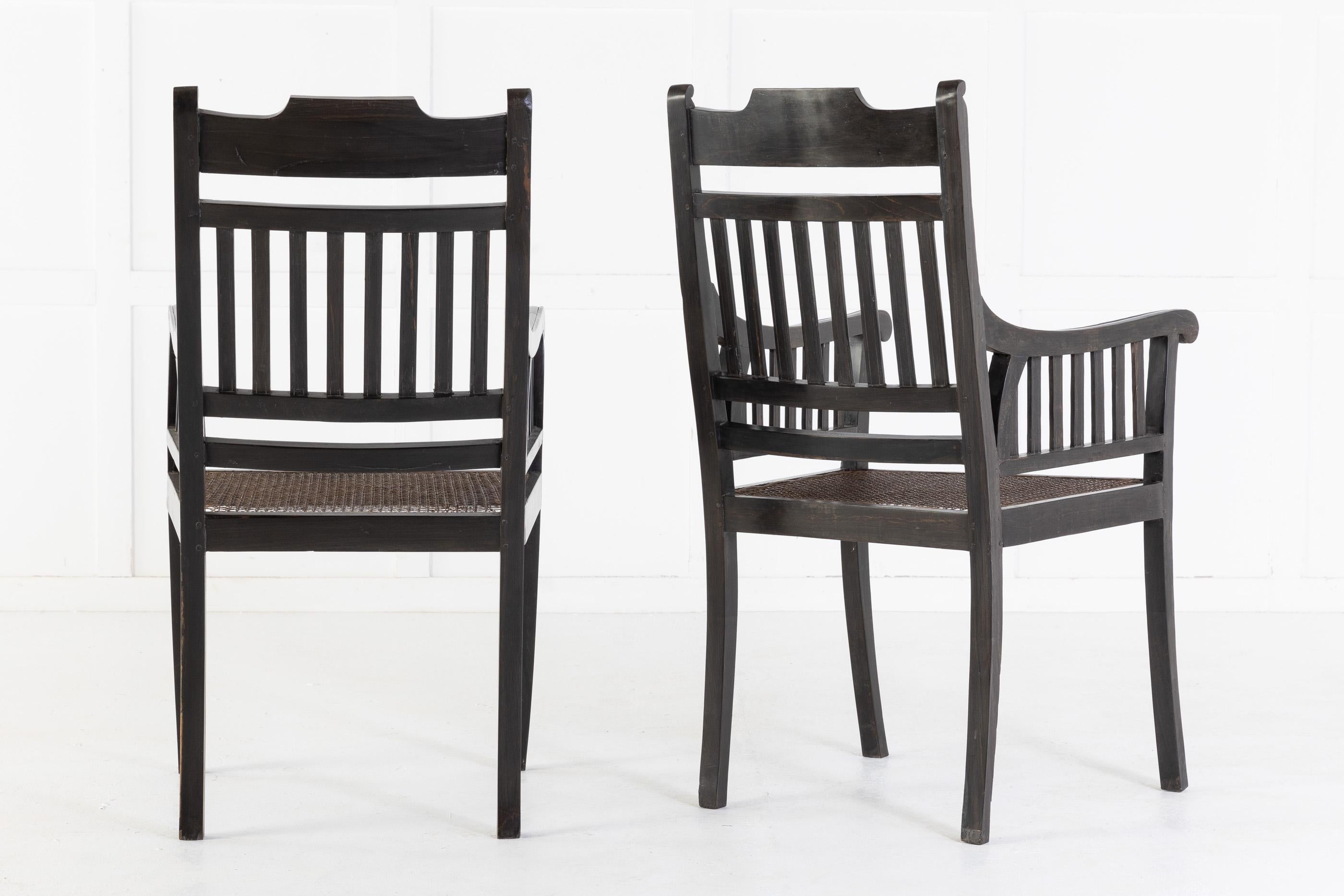 Set of Six 1940s Solid Ebony Chairs with Cane Seats 3