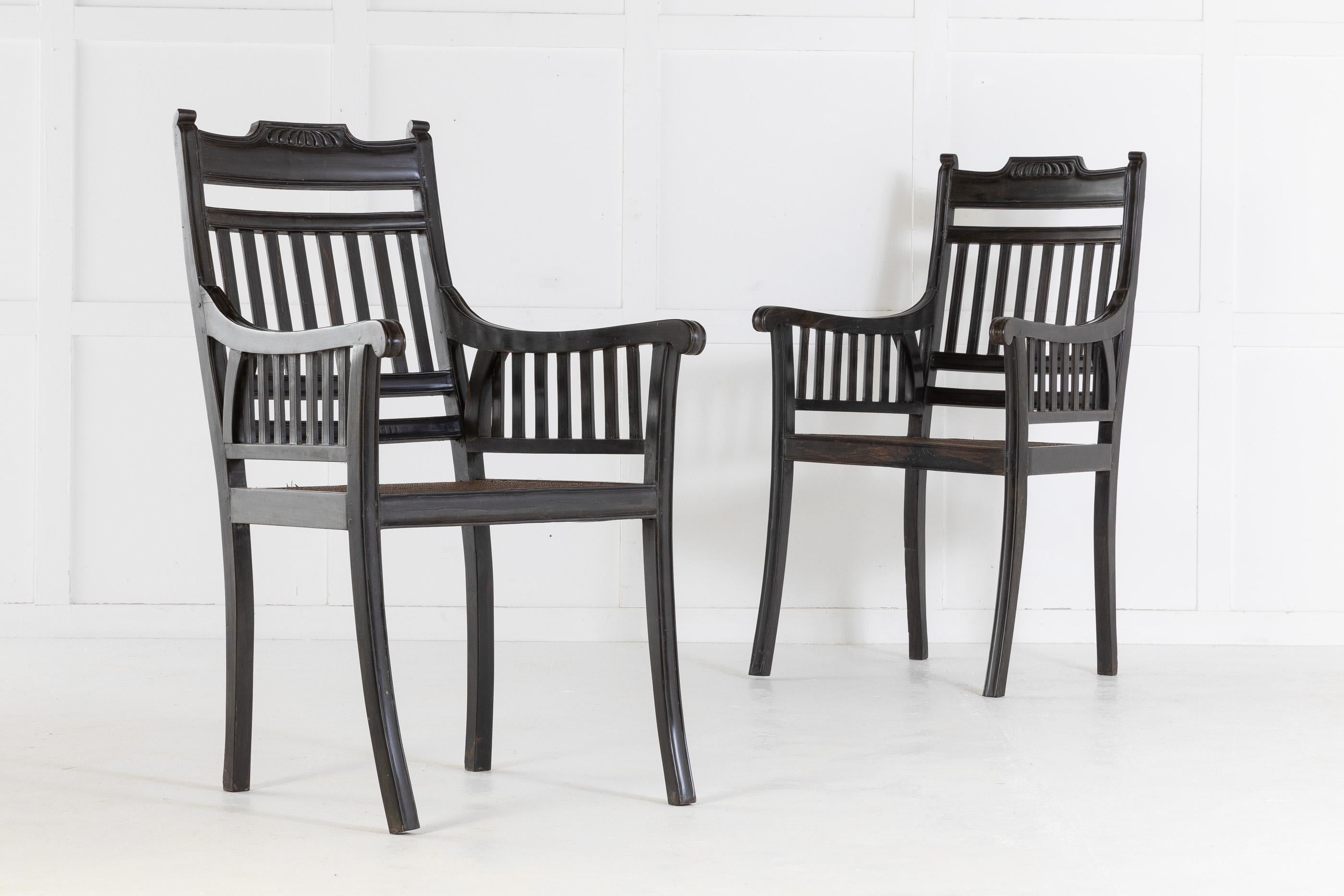Set of Six 1940s Solid Ebony Chairs with Cane Seats 4