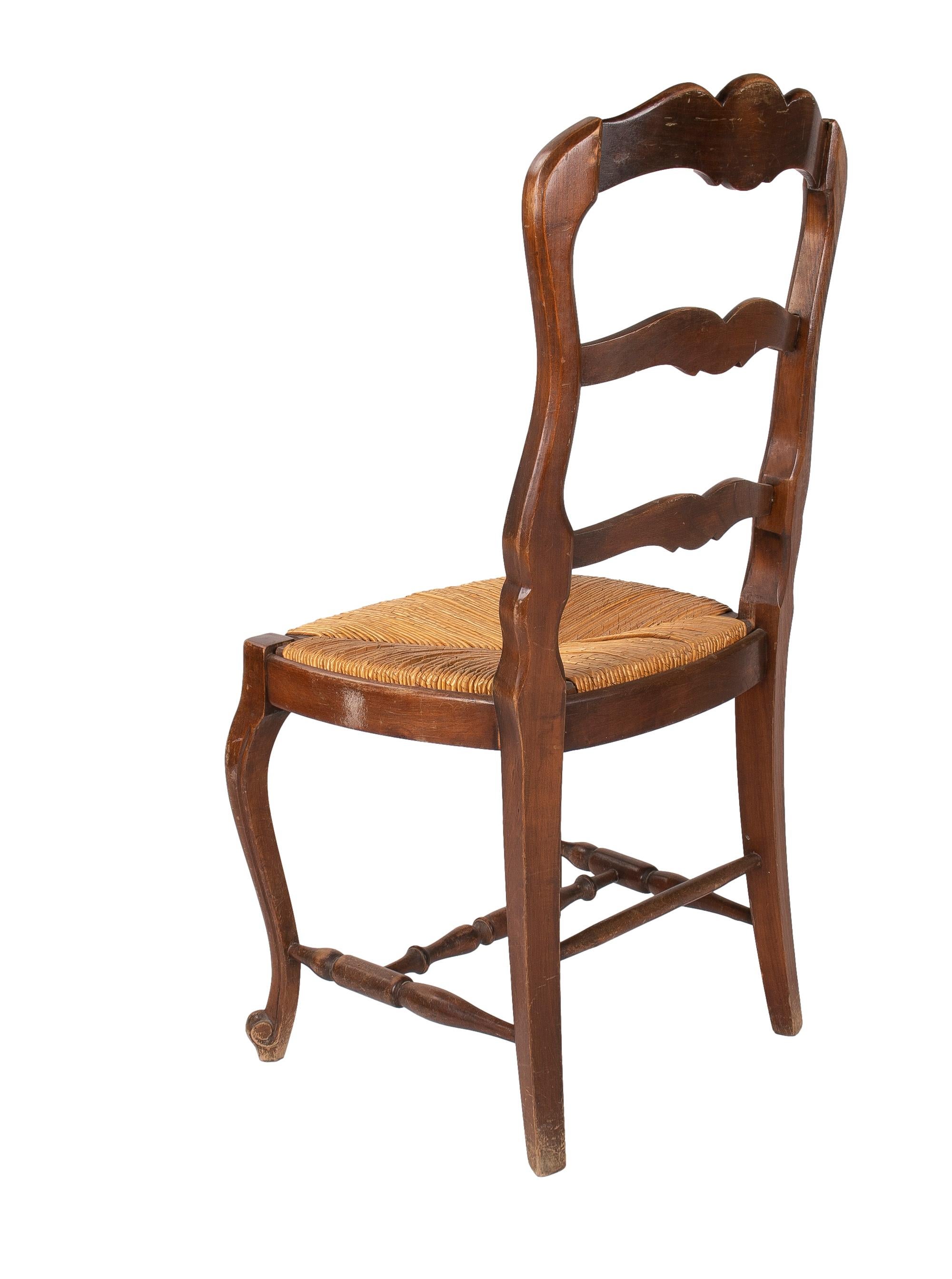 Mid-20th Century Set of Six 1940s Spanish Wooden Rope Bottomed Chairs For Sale