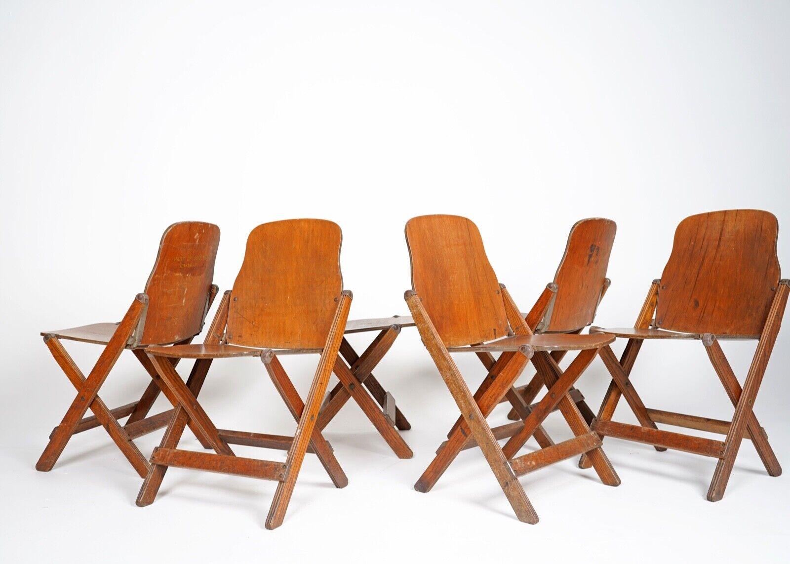 Hardwood Set of Six 1940s US Army Issued Wooden Folding Chairs