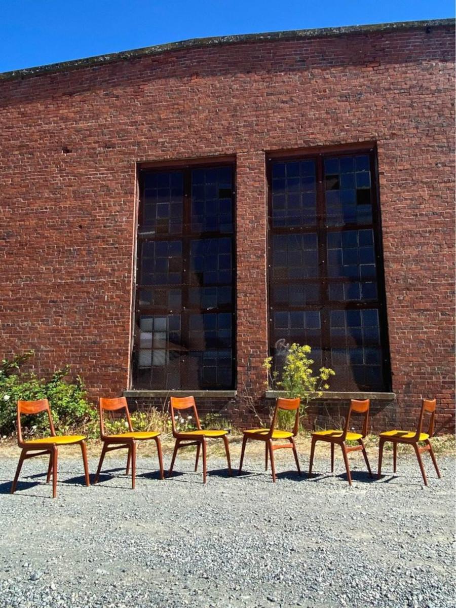 Set of Six 1950s Danish Teak “Boomerang” Dining Chairs by Alfred Christiansen 1