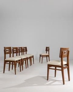 Satz von sechs französischen Esszimmerstühlen aus den 1950er Jahren mit gepolstertem Sitz