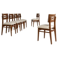 Set Of Six 1950s French Dining Chairs With Upholstered Seat Set Of Six 1950s French Dining Chairs With Upholstered Seat