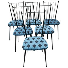 Set of Six 1950s French Metal Chairs
