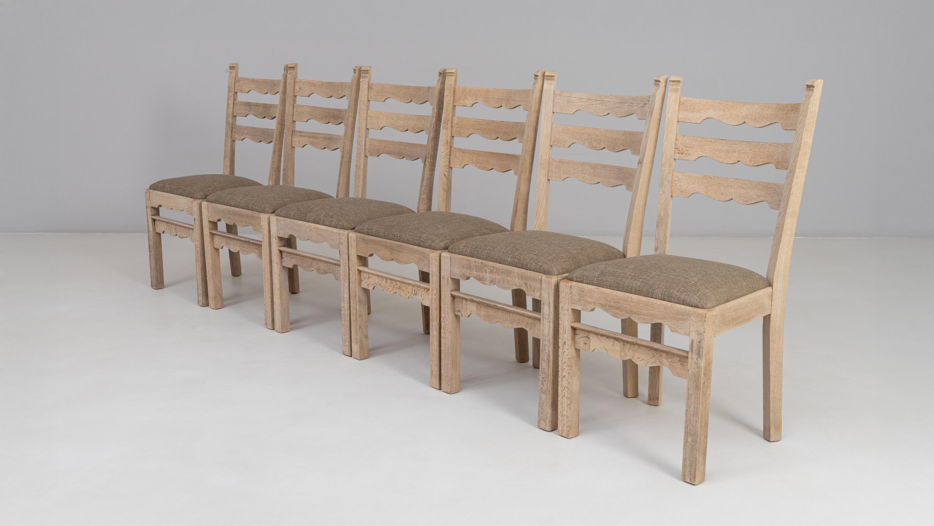 Set Of Six 1950s French Oak Dining Chairs With Upholstered Seats in vendita 8