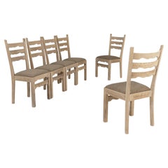 Set Of Six 1950s French Oak Dining Chairs With Upholstered Seats