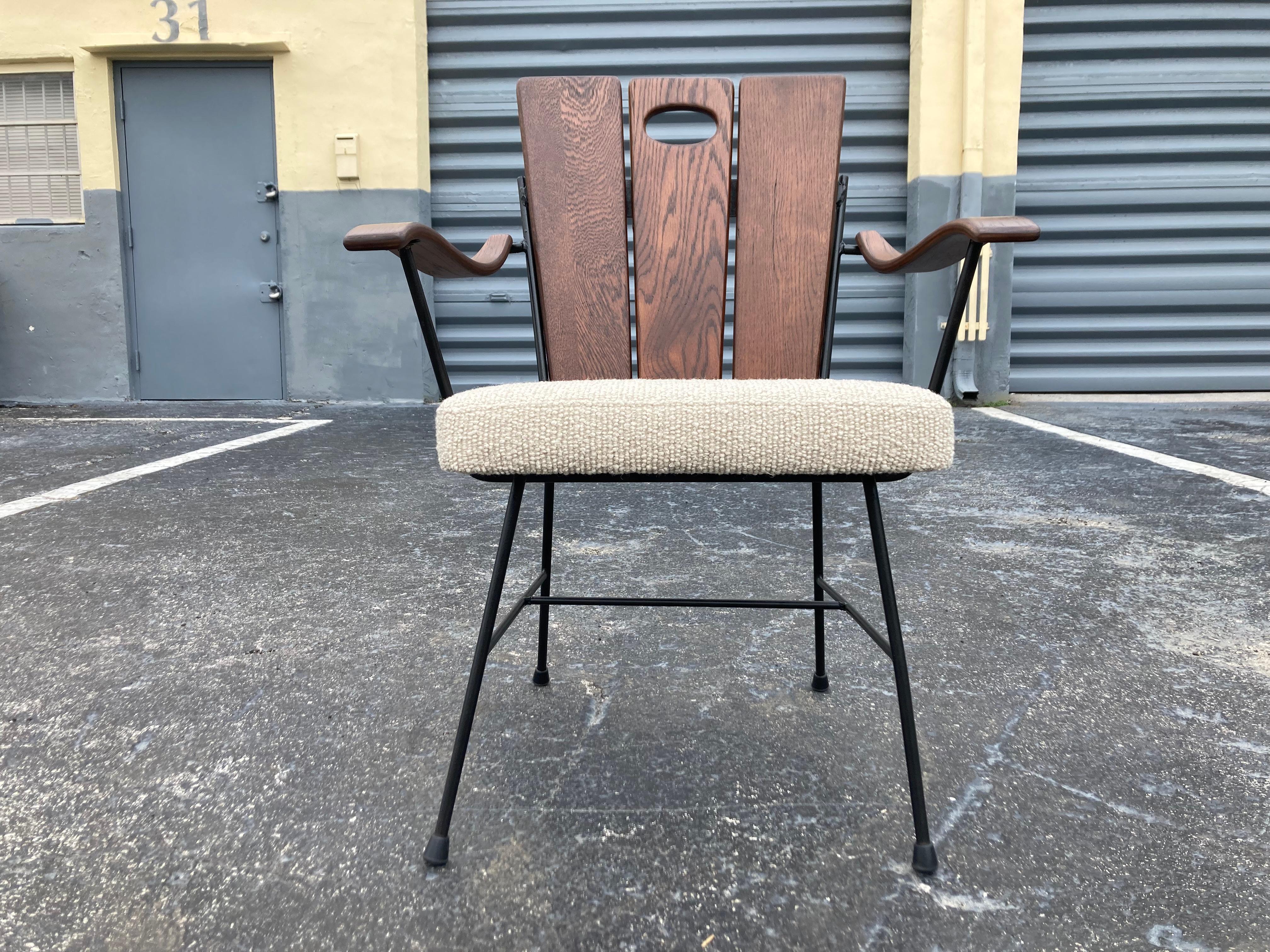 Set of Six 1950s Iron and Oak Dining Chairs For Sale 4