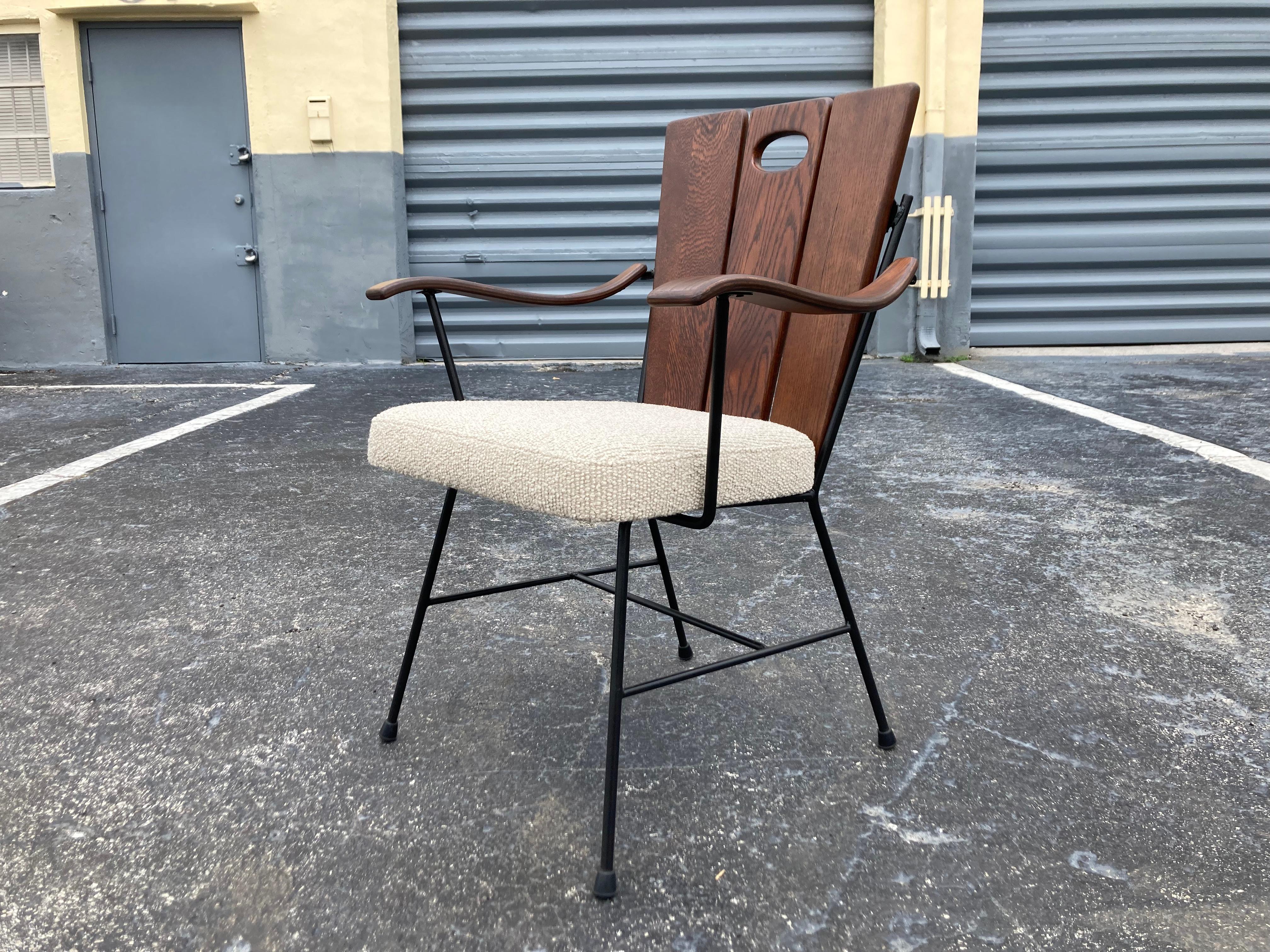 Set of Six 1950s Iron and Oak Dining Chairs For Sale 5
