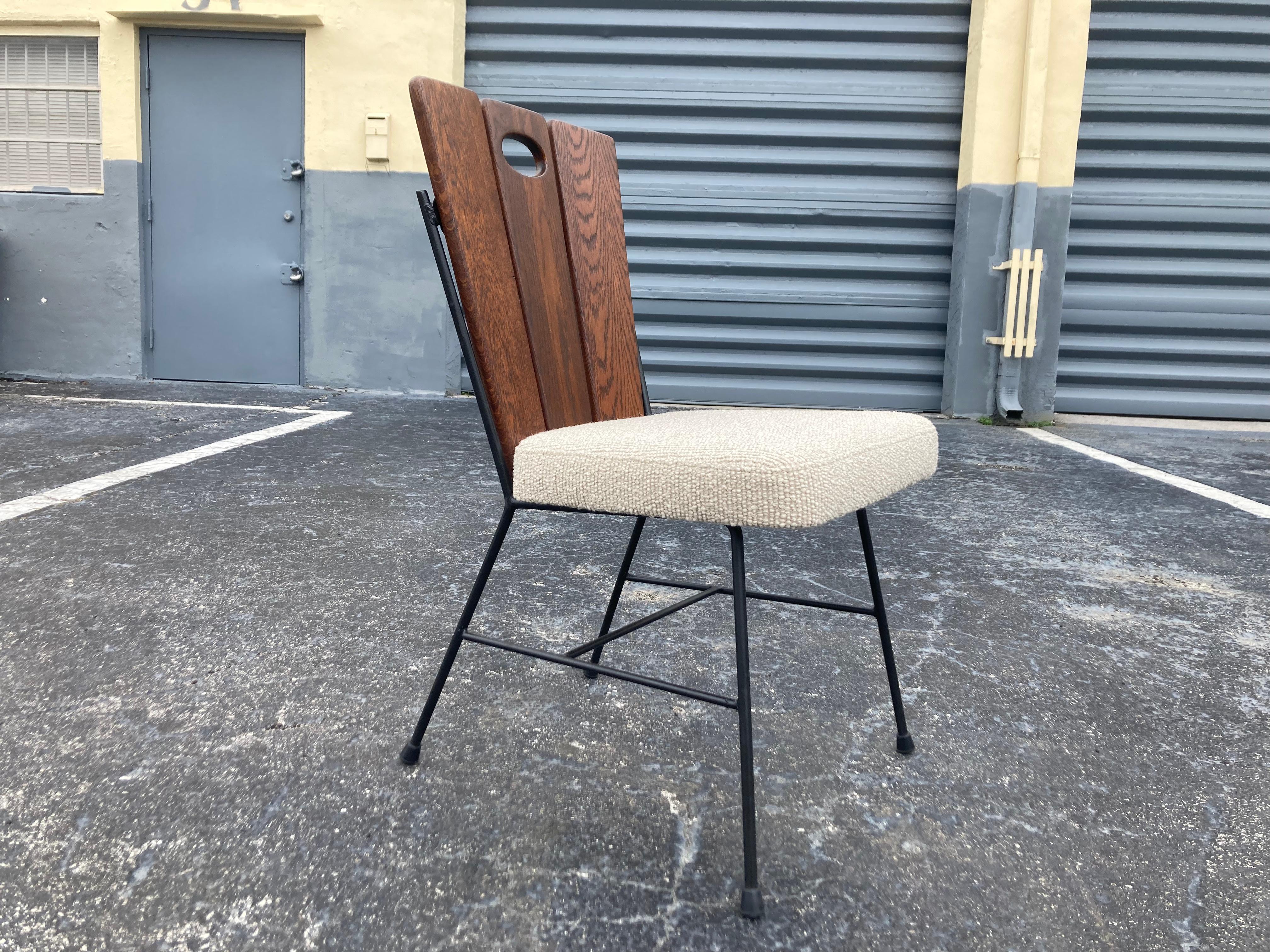 Set of Six 1950s Iron and Oak Dining Chairs For Sale 7