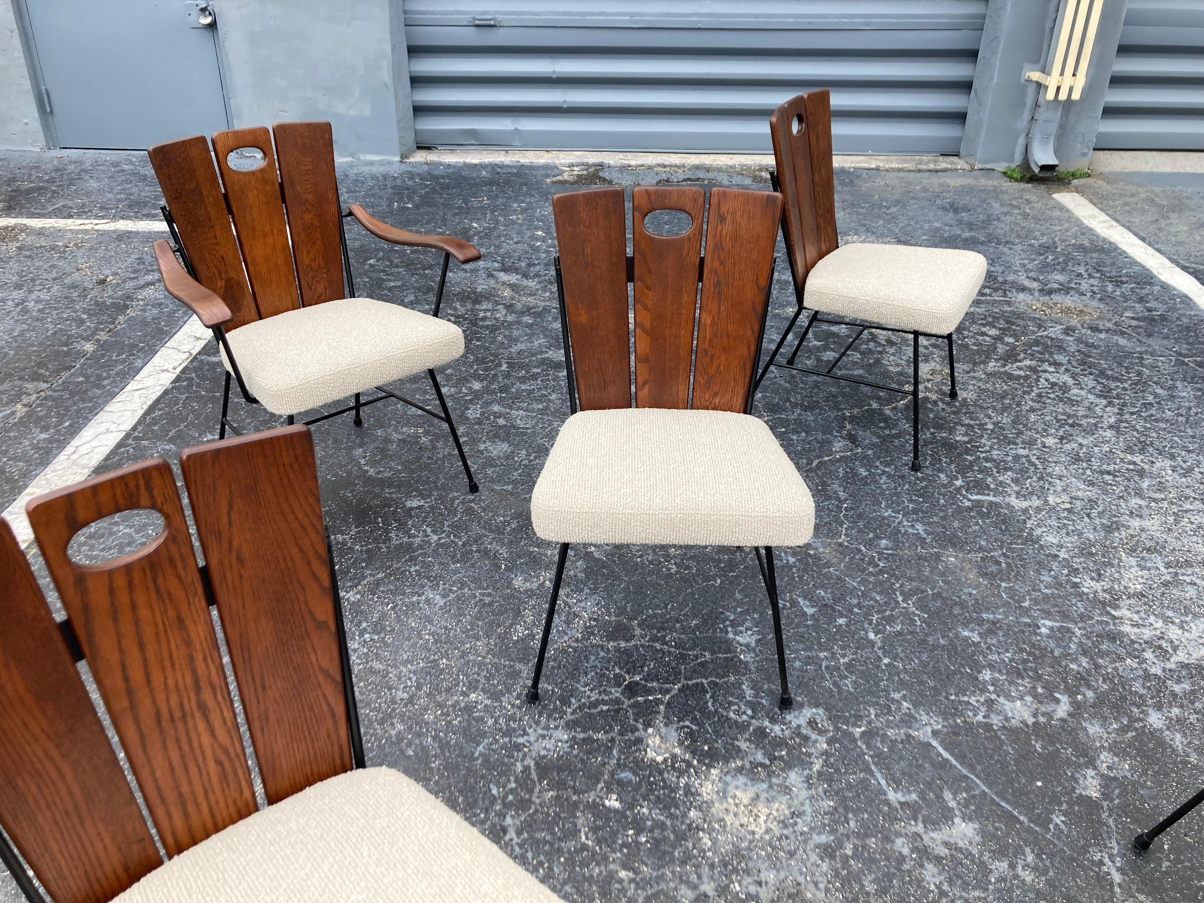 Set of Six 1950s Iron and Oak Dining Chairs For Sale 12