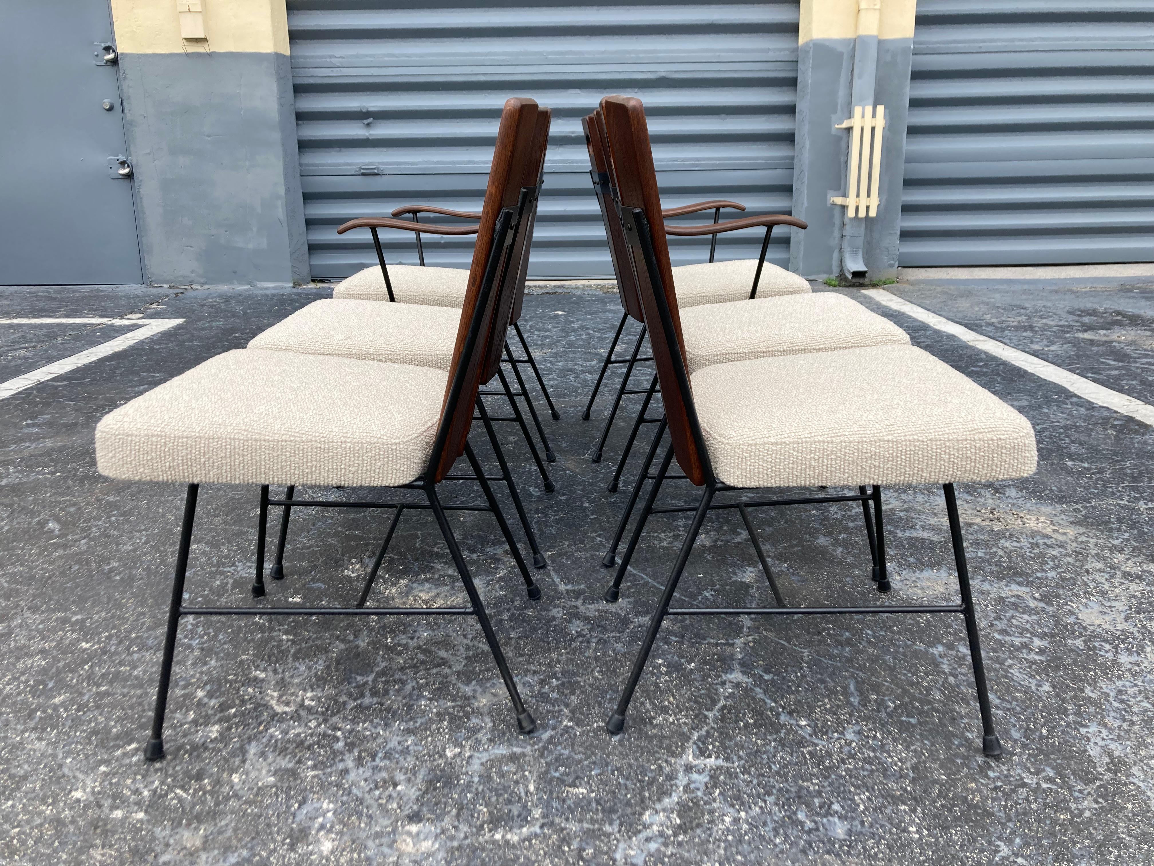 Set of Six 1950s Iron and Oak Dining Chairs For Sale 13