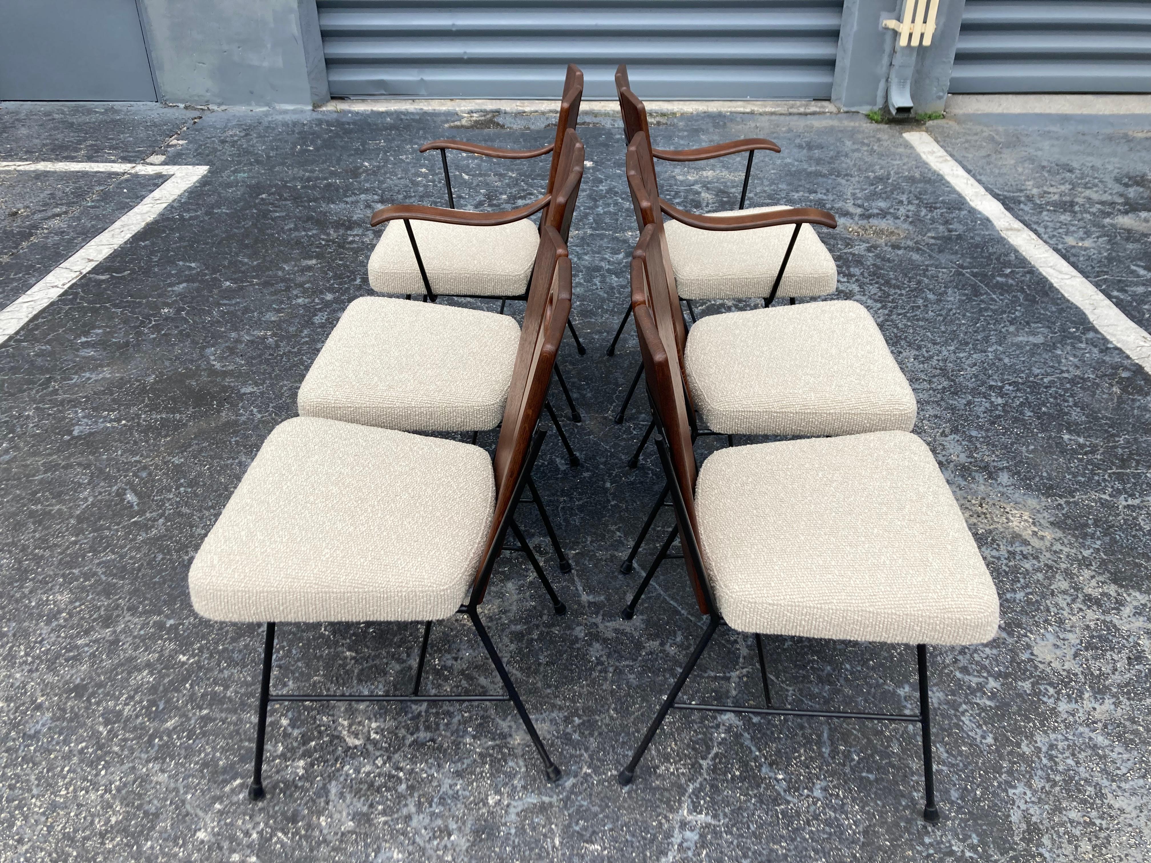 Set of Six 1950s Iron and Oak Dining Chairs For Sale 2