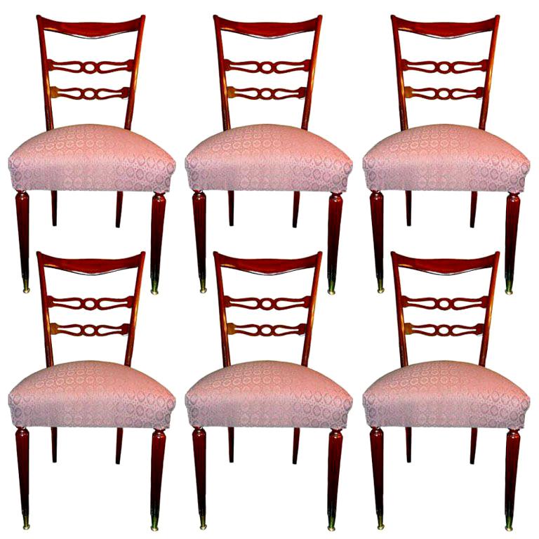 Set of Six 1950's Italian Dining Chairs For Sale