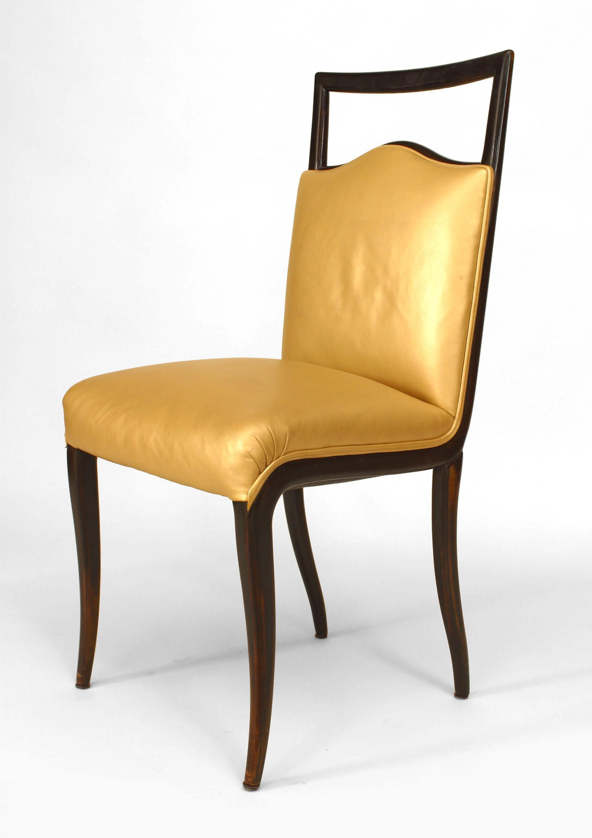 Mid-Century Modern Set of 6 Italian Gold Upholstered Side Chairs