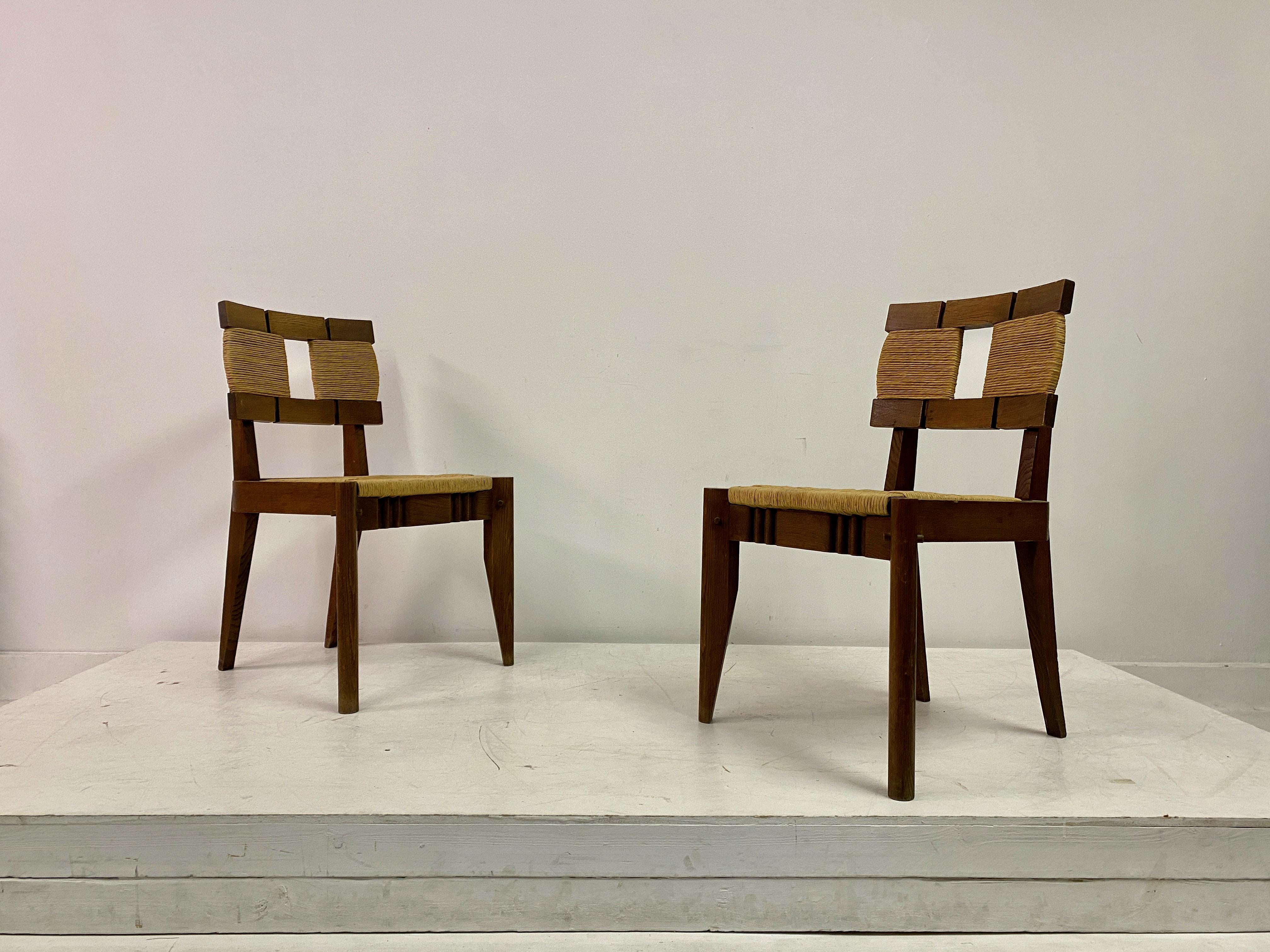 Set of Six 1950s Oak and Rush Dining Chairs  For Sale 8