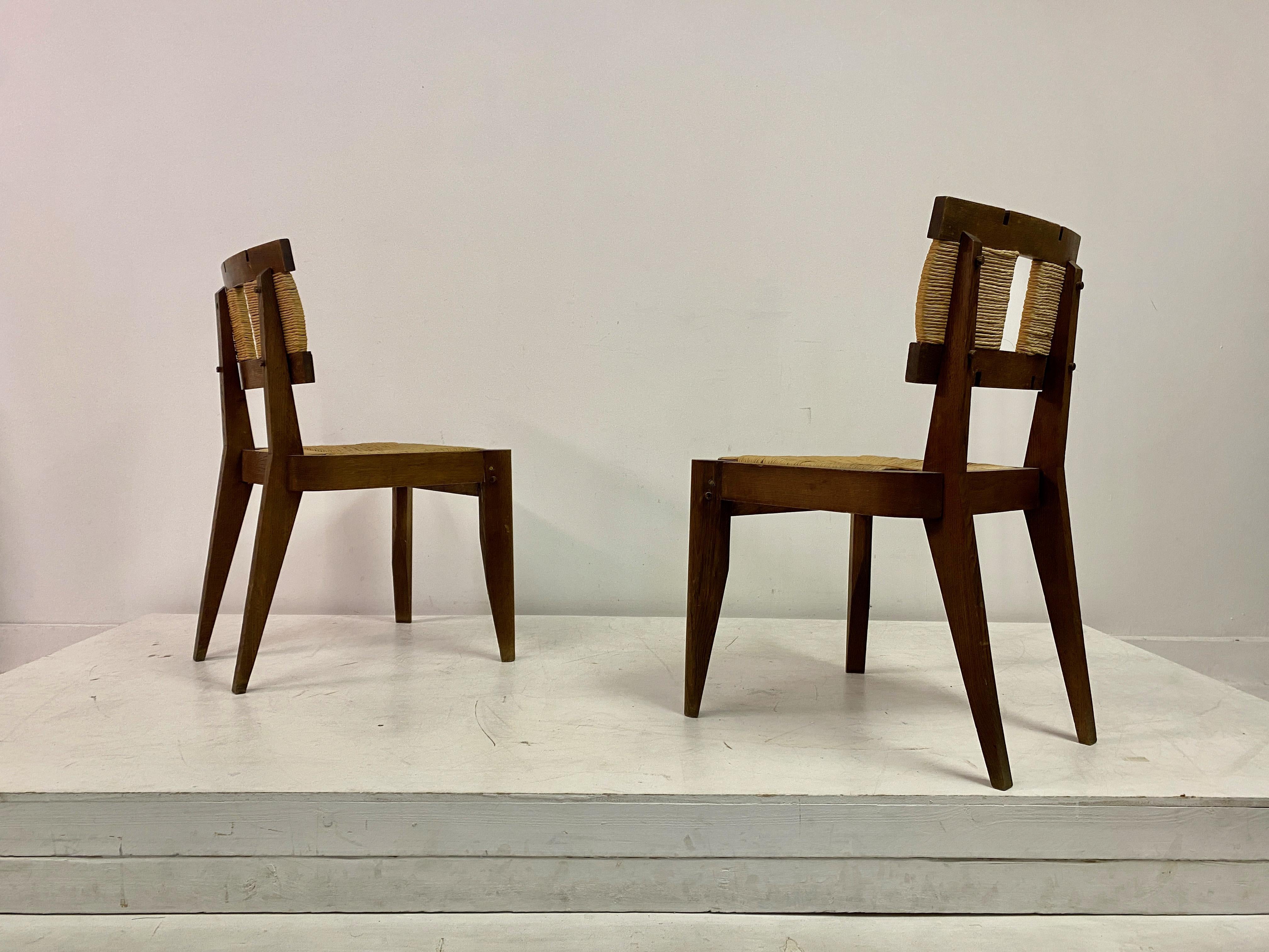 Set of Six 1950s Oak and Rush Dining Chairs  For Sale 10