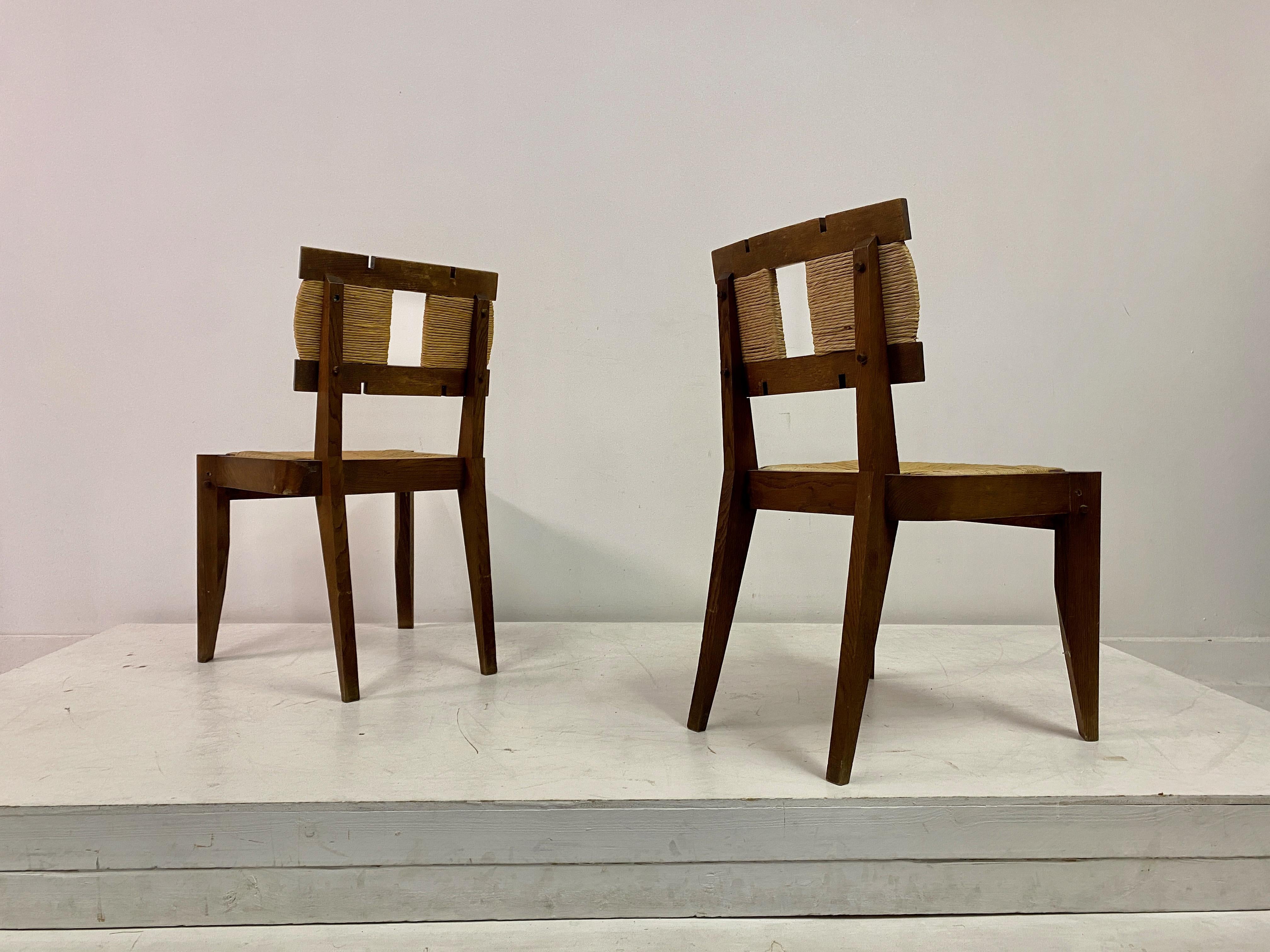 Set of Six 1950s Oak and Rush Dining Chairs  For Sale 11