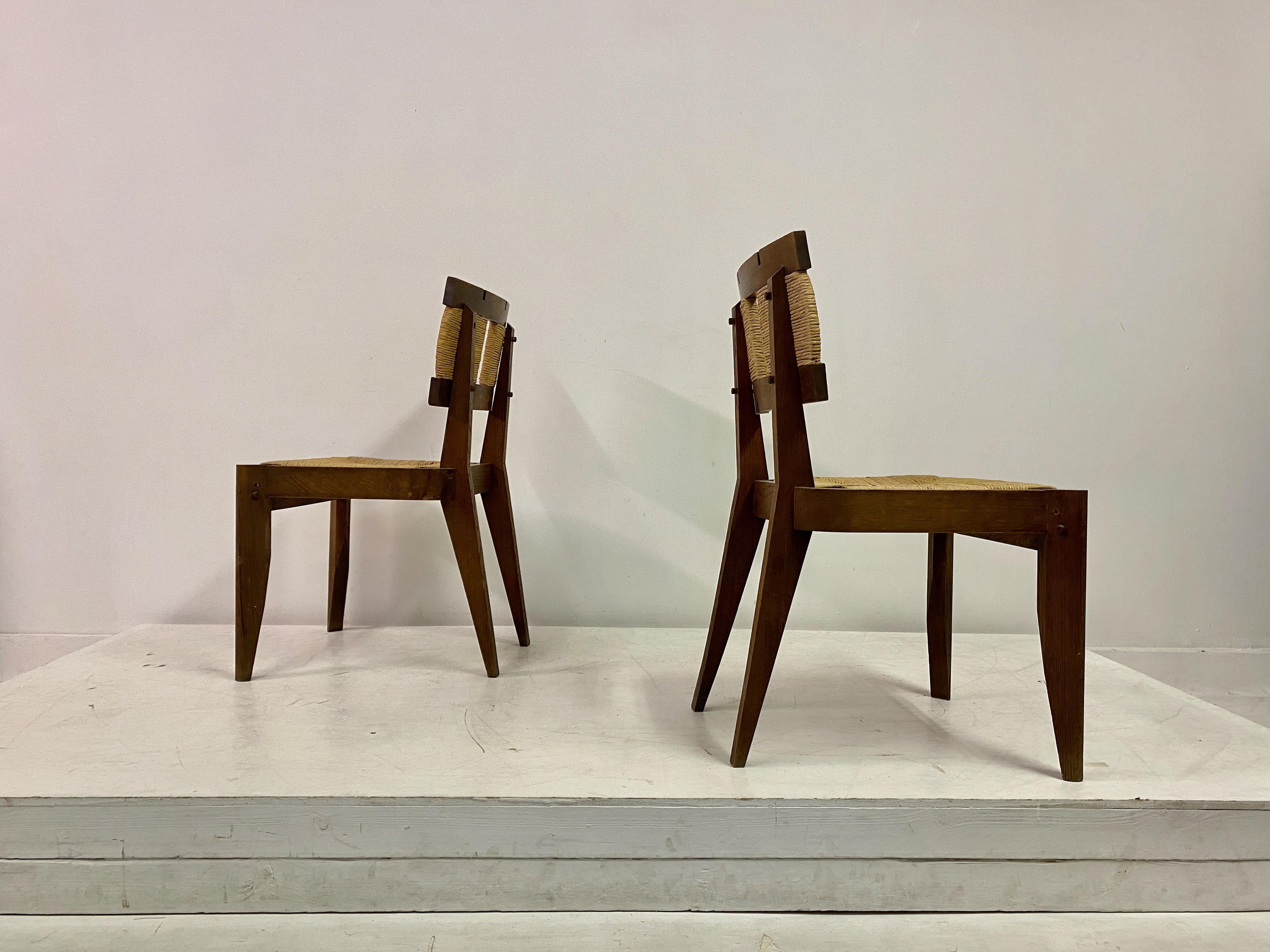 Set of Six 1950s Oak and Rush Dining Chairs  For Sale 12