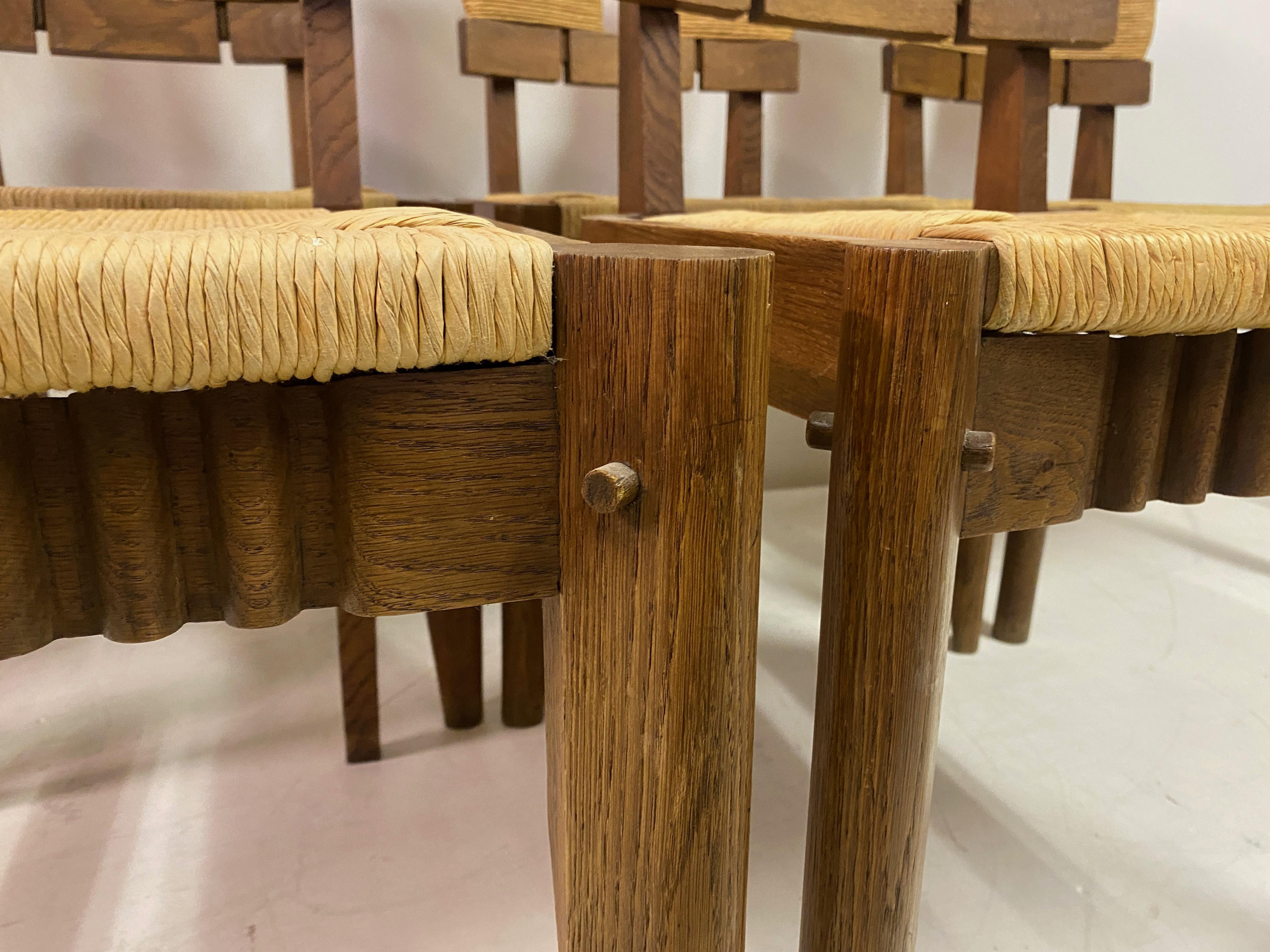Set of Six 1950s Oak and Rush Dining Chairs  For Sale 2