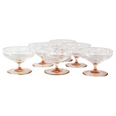 Set of Six 1950s Peach Glass Prosecco Coupes