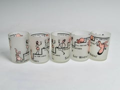 Set of Six 1950s Shot or Cocktail Glasses with Whimsical "Say When" Graphics