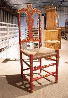 Set of Six 1950s Spanish Andalusian Wooden Rope Bottomed Flamenco Chairs