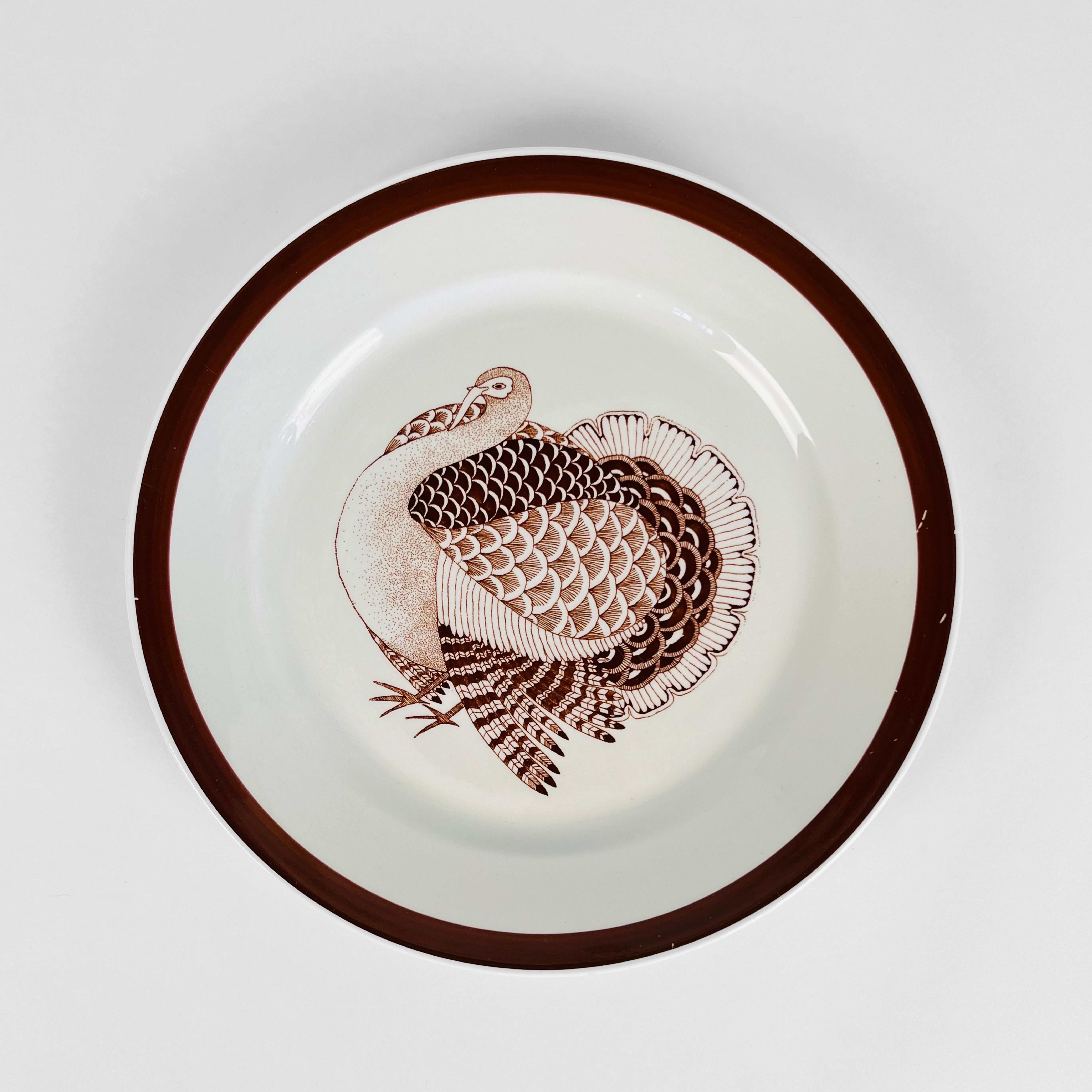 20th Century Set of Six 1960 Thanksgiving Turkey Dinner Plates. Made by Arabia, Finland. For Sale