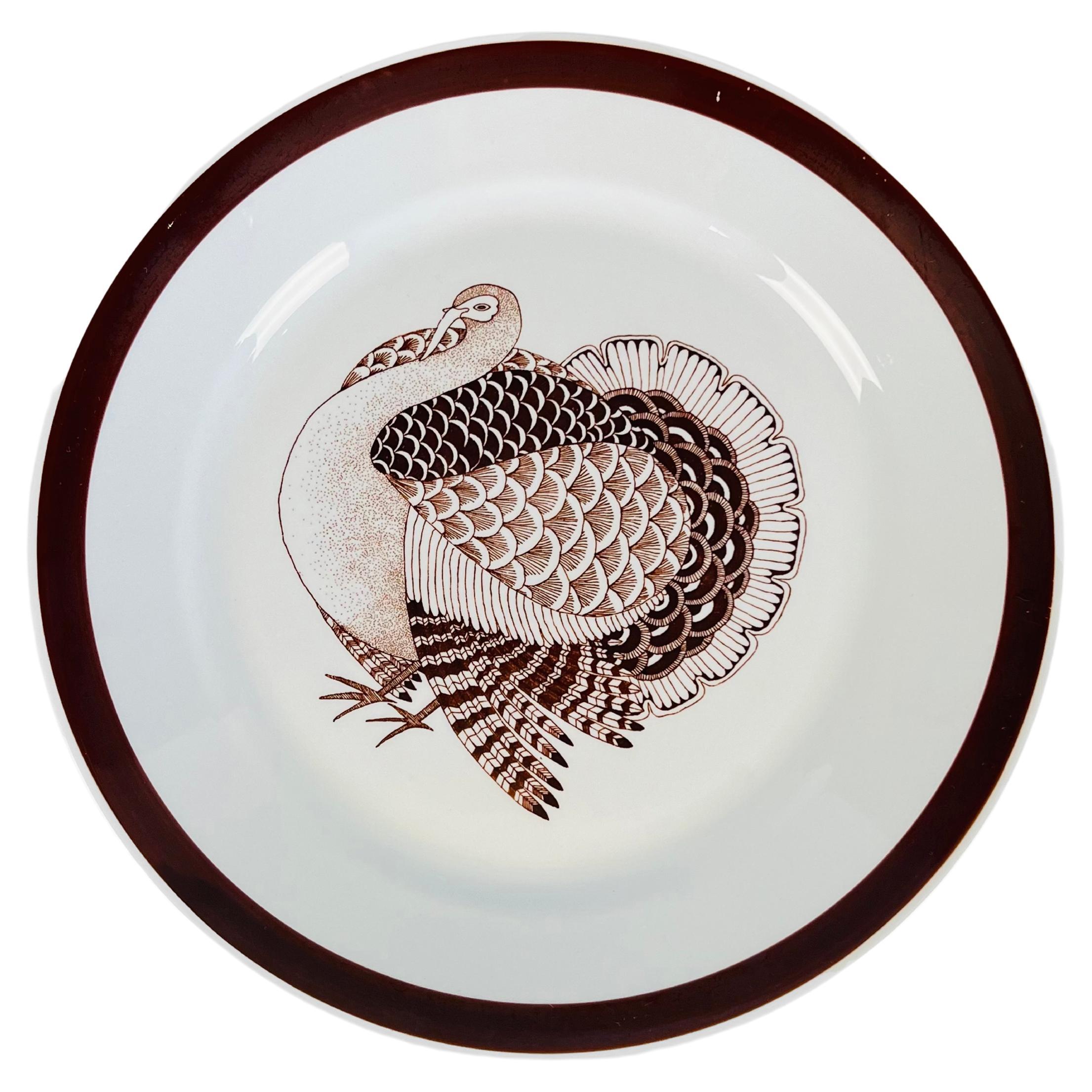 Set of Six 1960 Thanksgiving Turkey Dinner Plates. Made by Arabia, Finland.