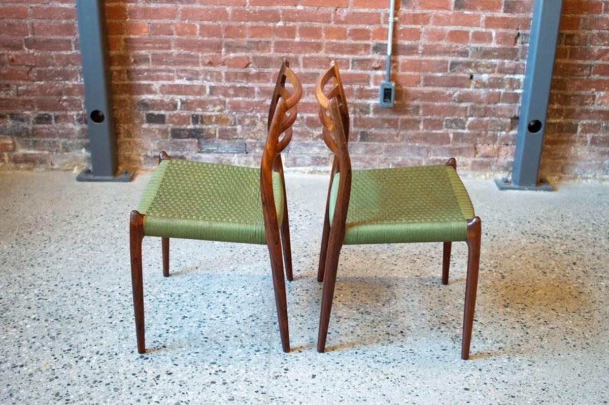 During our career, we've made some remarkable discoveries in dining chairs, but few match the excitement of finding this exquisite set of Model 78 chairs designed by Niels Møller in the 1960s. Fashioned from solid Brazilian rosewood, the rarity of