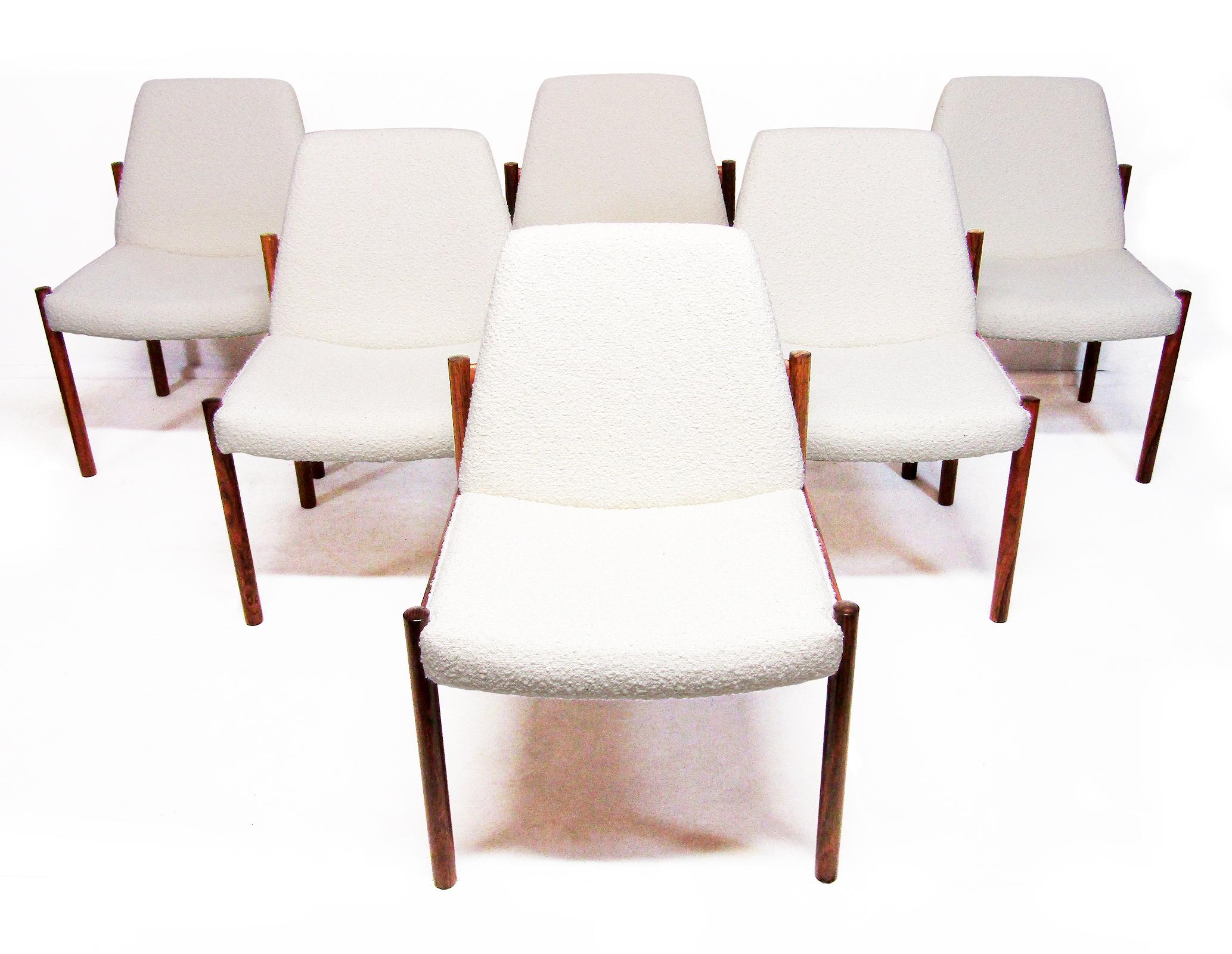 Mid-Century Modern Set Of Six 1960s Dining Chairs In Rosewood & Ivory Bouclé By Sven Ivar Dysthe For Sale