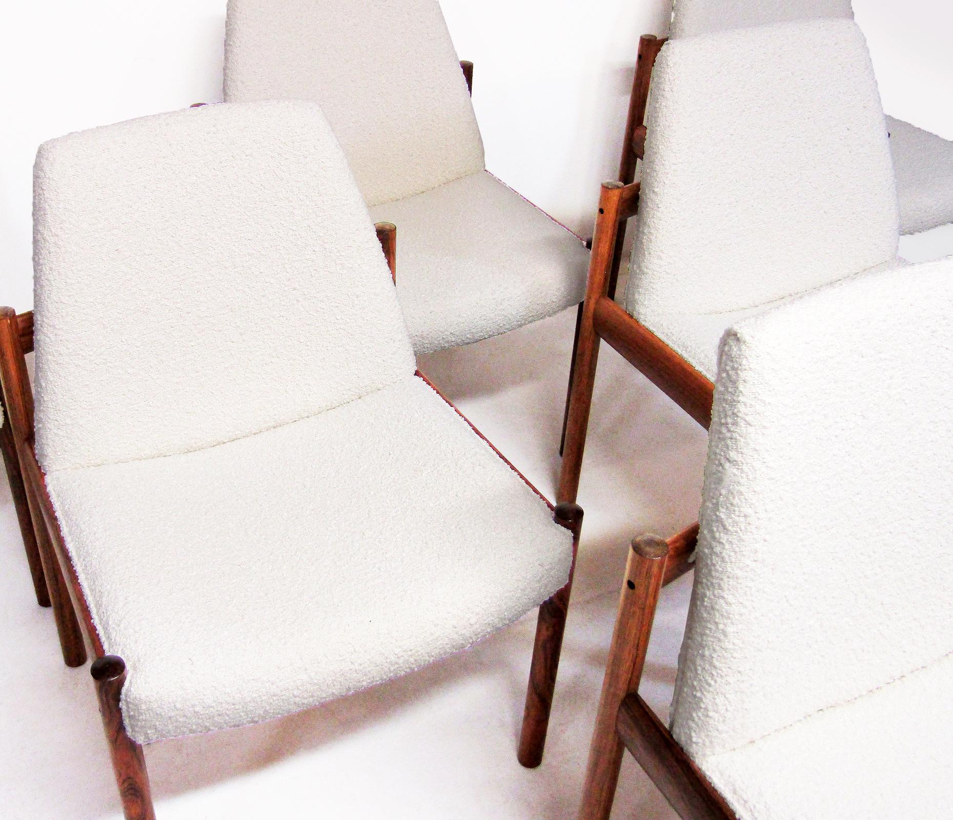 Set Of Six 1960s Dining Chairs In Rosewood & Ivory Bouclé By Sven Ivar Dysthe In Good Condition For Sale In Shepperton, Surrey