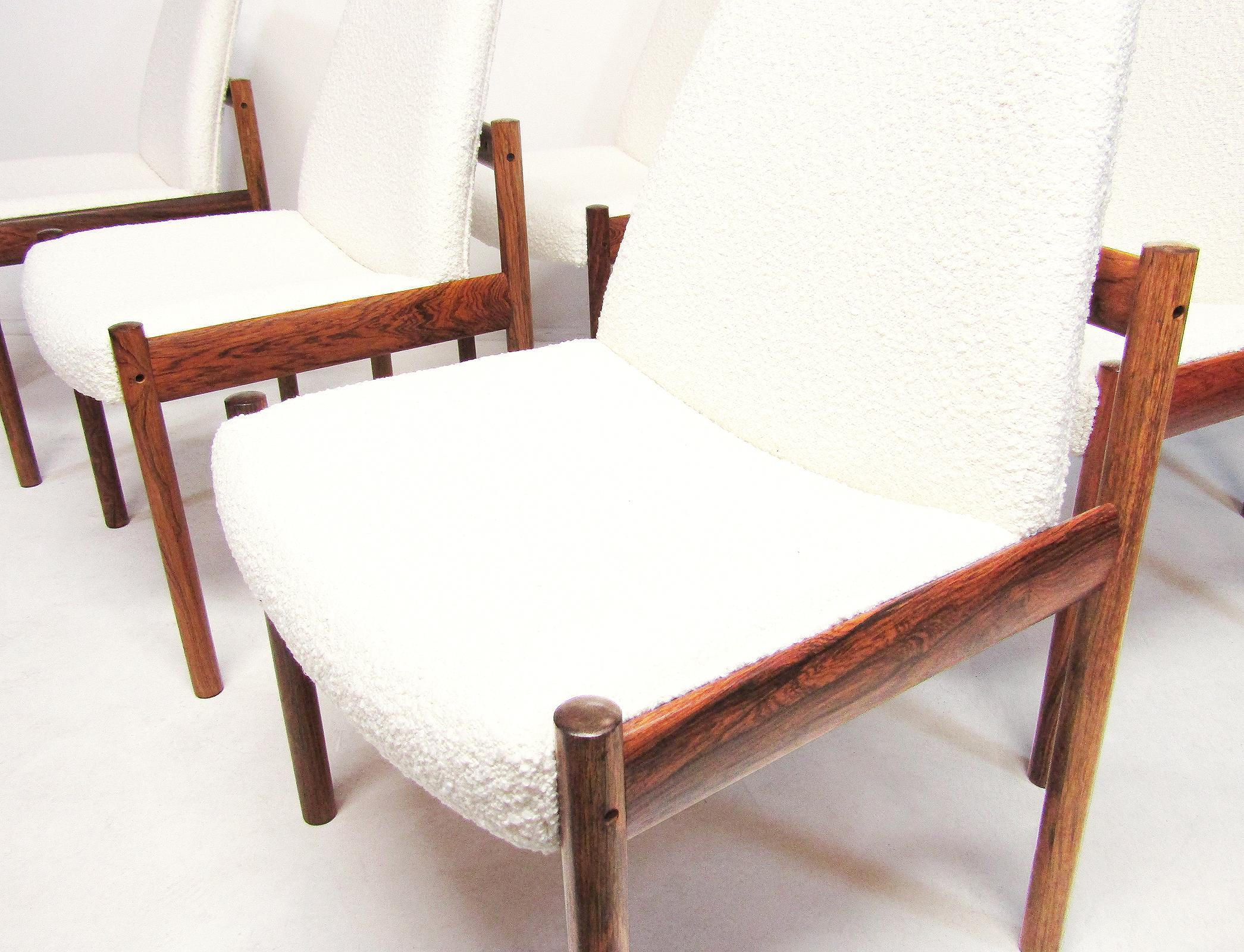 Fabric Set Of Six 1960s Dining Chairs In Rosewood & Ivory Bouclé By Sven Ivar Dysthe For Sale