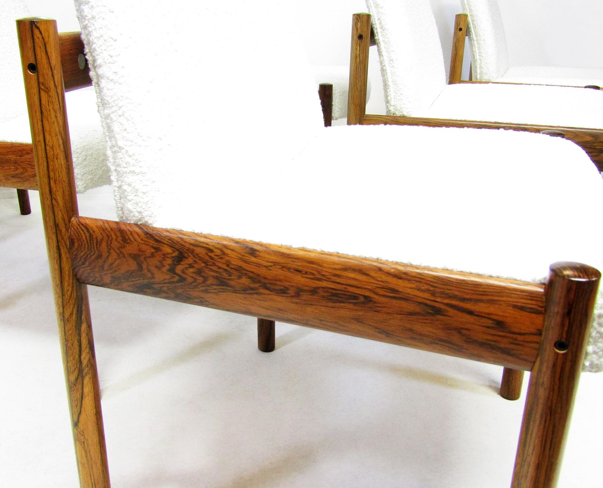 Set Of Six 1960s Dining Chairs In Rosewood & Ivory Bouclé By Sven Ivar Dysthe For Sale 1