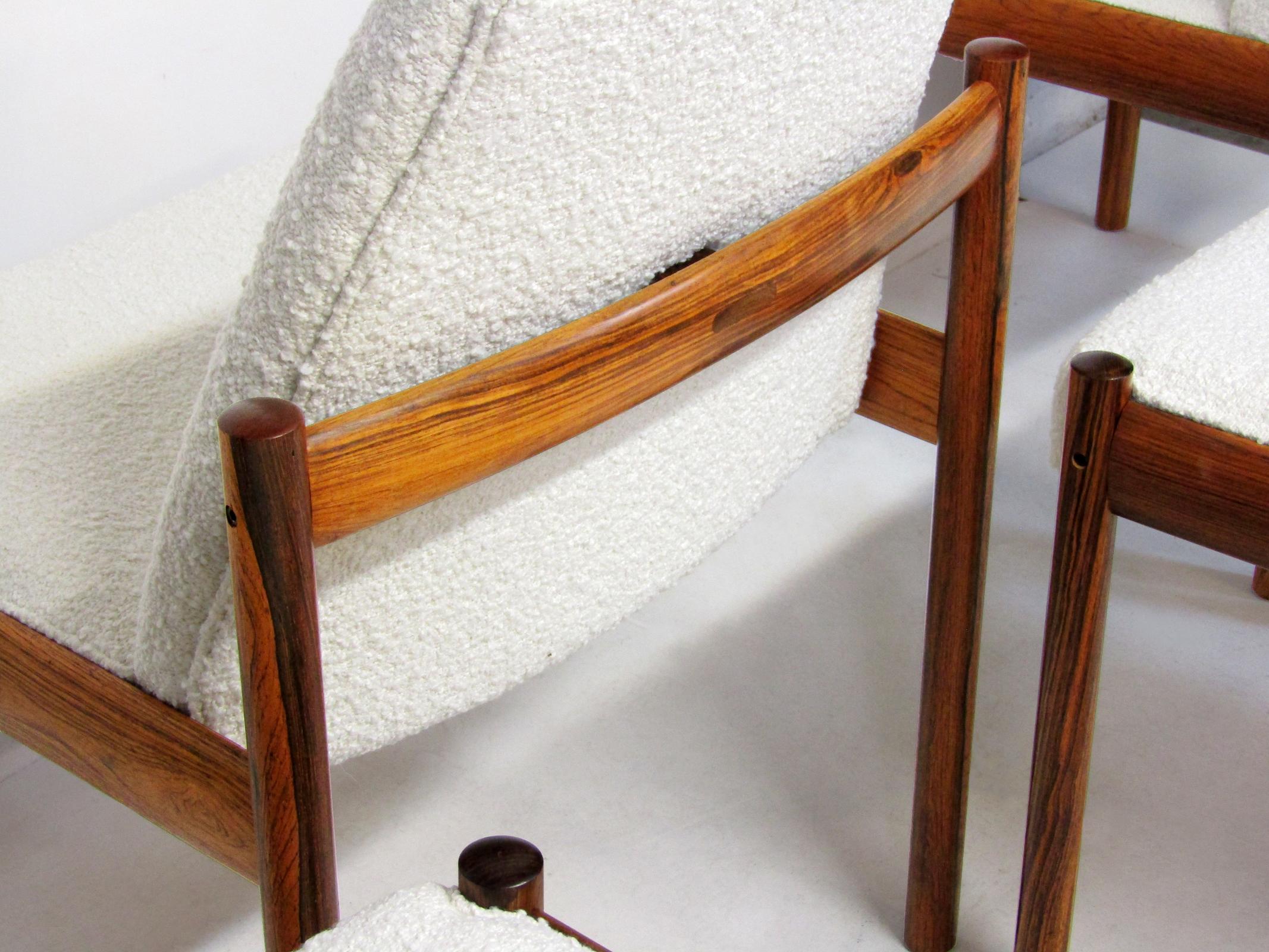 Set Of Six 1960s Dining Chairs In Rosewood & Ivory Bouclé By Sven Ivar Dysthe For Sale 2