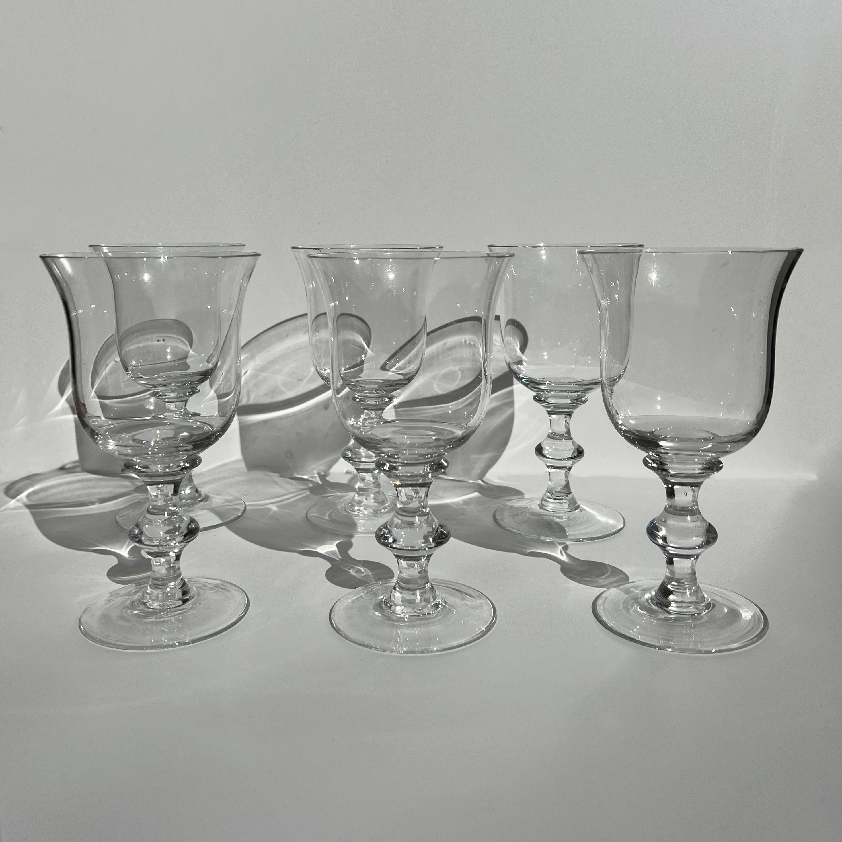 Mid-Century Modern Set of Six 1960's Glass Wine Goblets For Sale