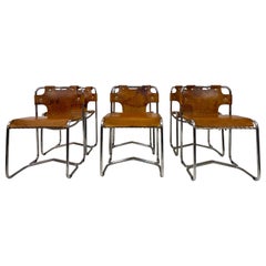 Used Set of Six 1960s Italian Leather and Chrome Dining Chairs