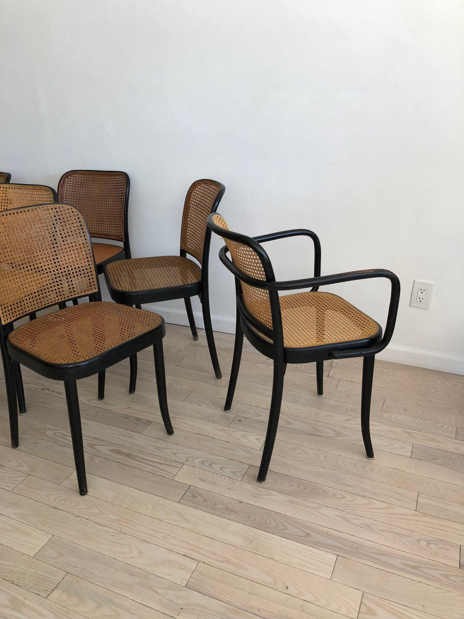 Set of Six 1960s Josef Hoffmann N.811 Prague Dining Chairs by Thonet with Cane 11