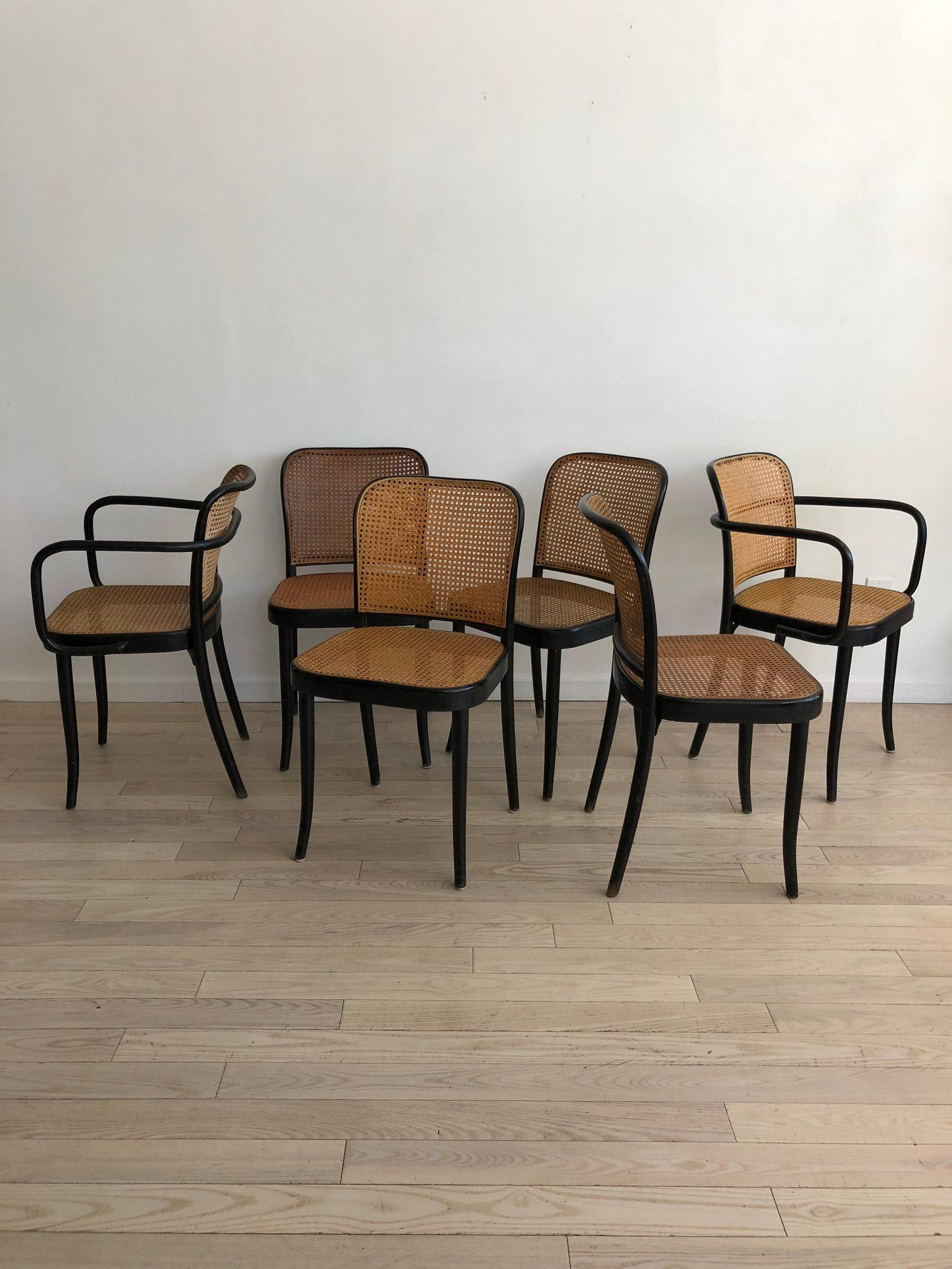 Set of Six 1960s Josef Hoffmann N.811 Prague Dining Chairs by Thonet with Cane In Excellent Condition In Brooklyn, NY