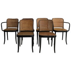 Set of Six 1960s Josef Hoffmann N.811 Prague Dining Chairs by Thonet with Cane