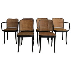 Set di sei sedie da pranzo Josef Hoffmann N.811 Prague di Thonet degli anni '60 con canna