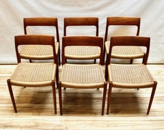 Set of Six 1960s Niels Moller Model 77 Teak and Cord Dining Chairs
