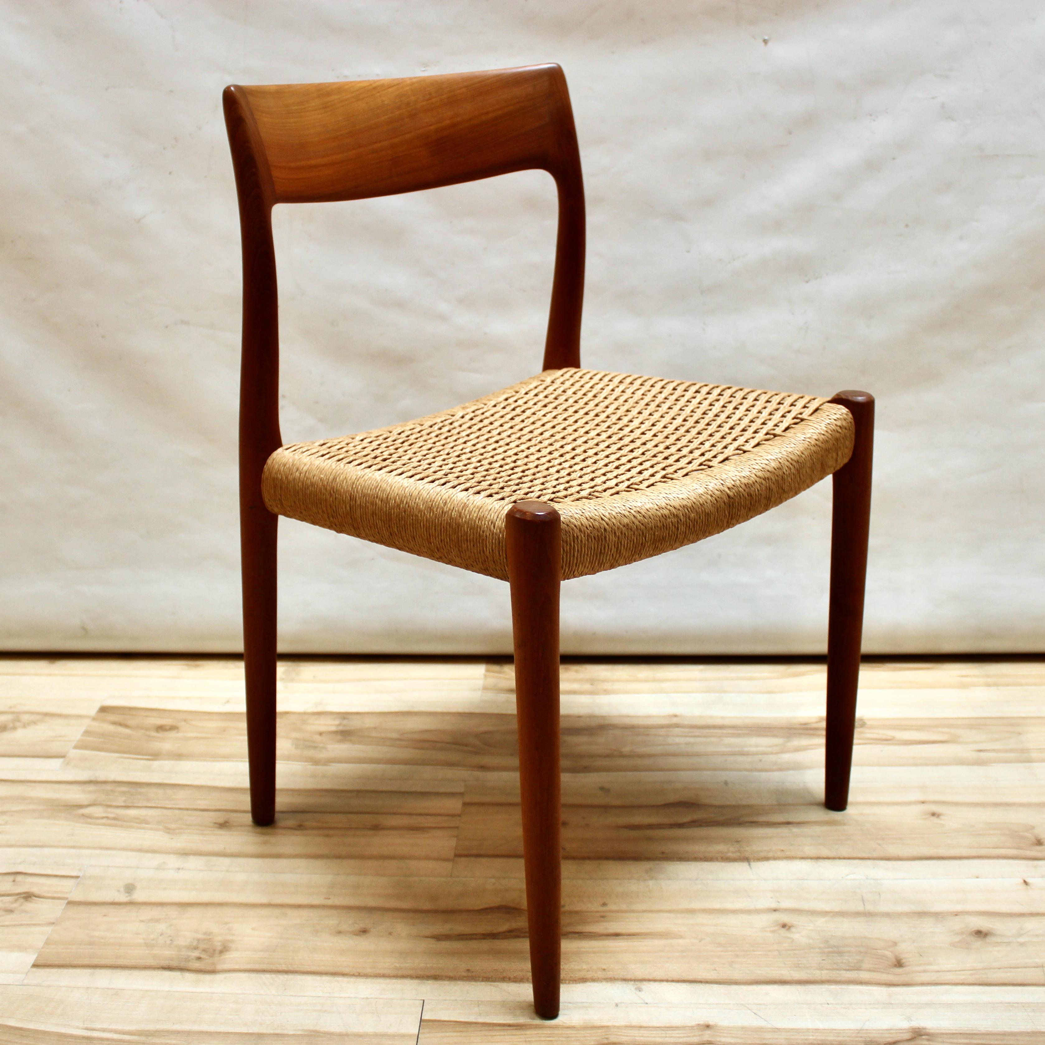 Danish Set of Six 1960s Niels Moller Model 77 Teak and Cord Dining Chairs