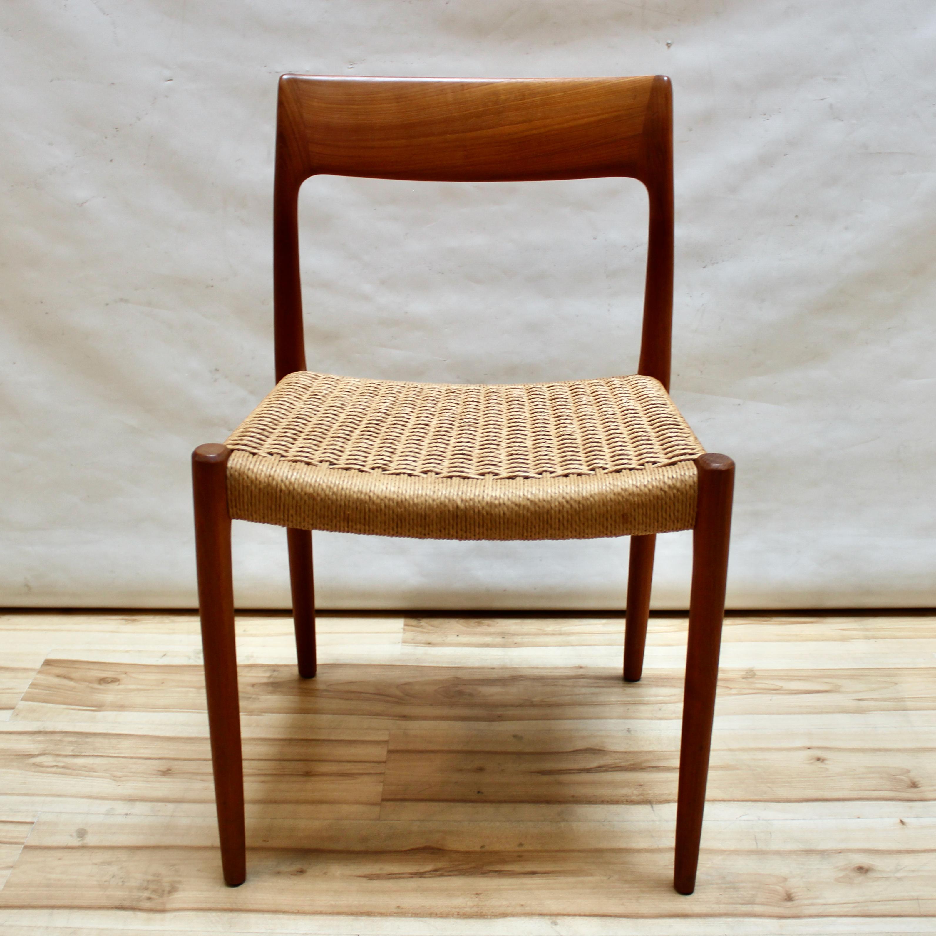 Set of Six 1960s Niels Moller Model 77 Teak and Cord Dining Chairs In Good Condition In Sacramento, CA