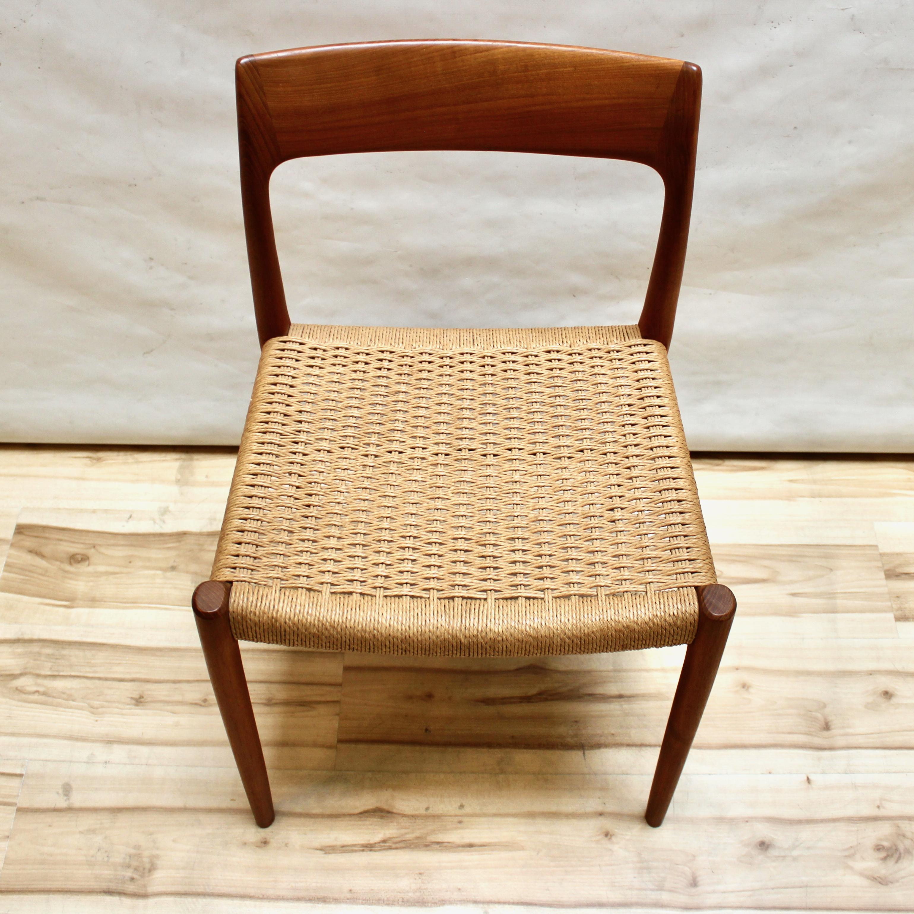 Mid-20th Century Set of Six 1960s Niels Moller Model 77 Teak and Cord Dining Chairs