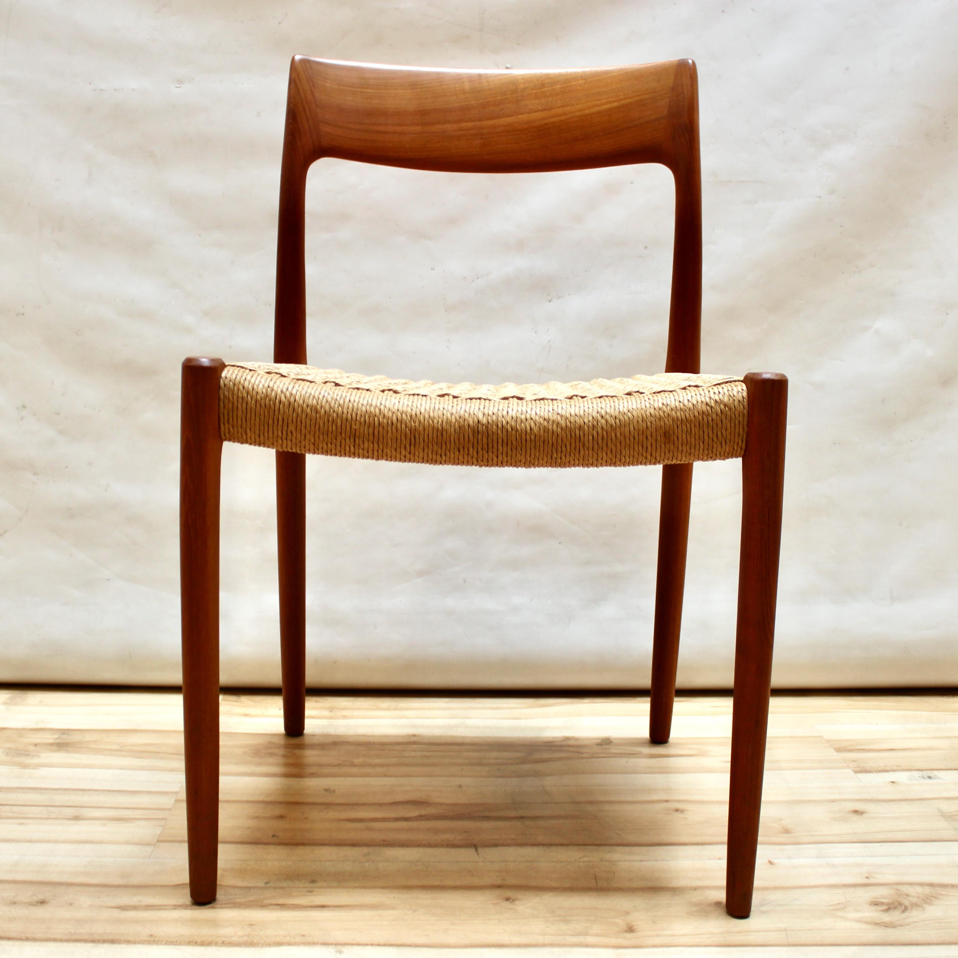 Papercord Set of Six 1960s Niels Moller Model 77 Teak and Cord Dining Chairs