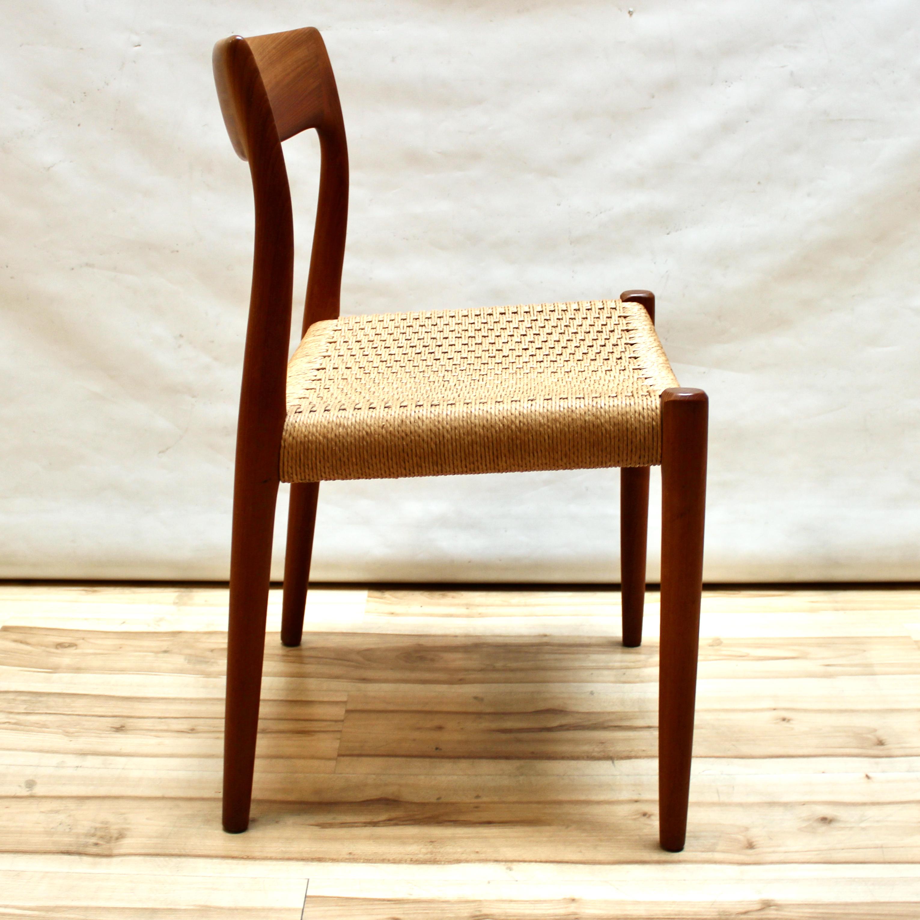 Set of Six 1960s Niels Moller Model 77 Teak and Cord Dining Chairs 1