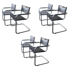 Set of Six 1970s Bauhaus Style Mid Century Leather Chairs