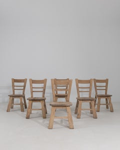 Set Of Six 1970s Belgian Oak Dining Chairs