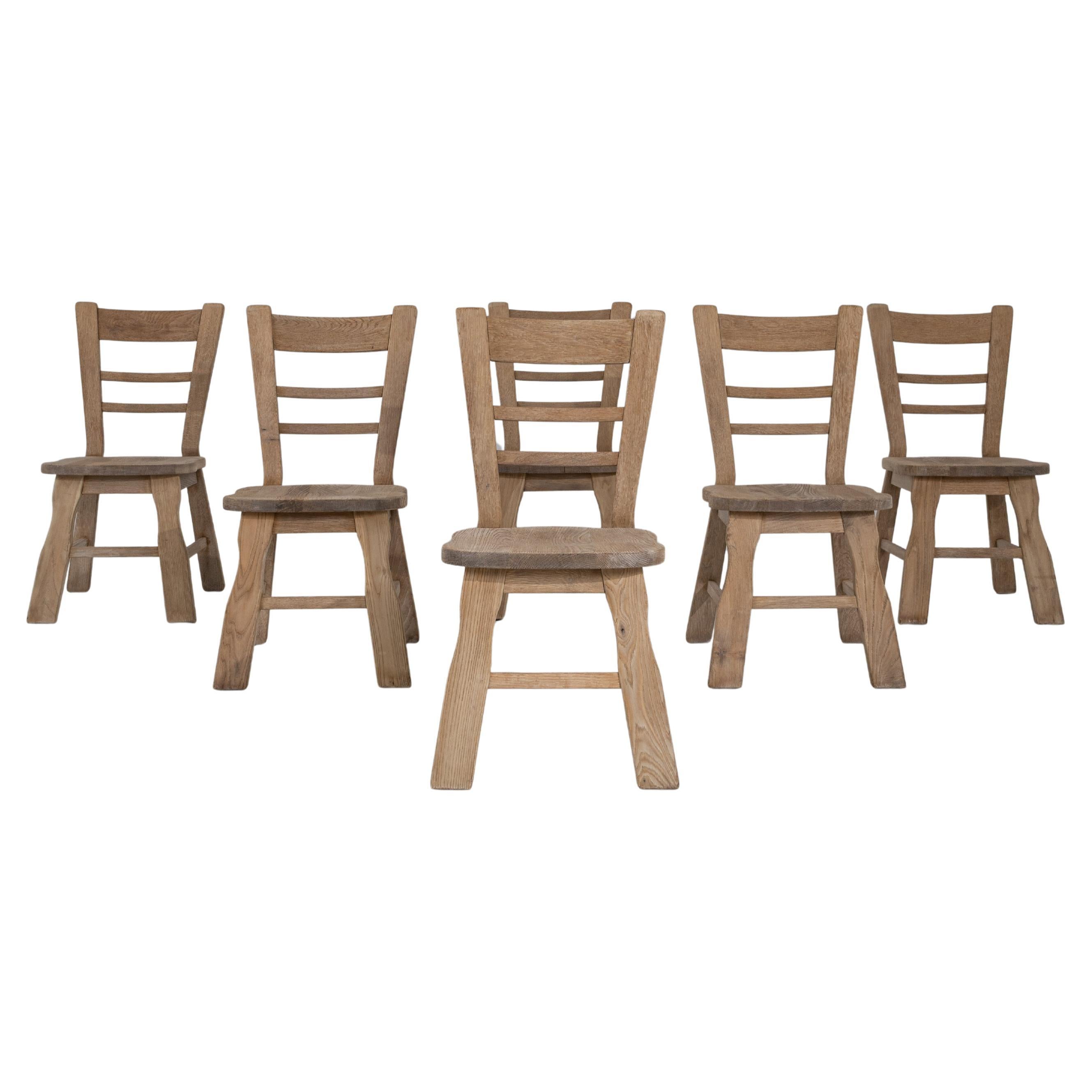 Set Of Six 1970s Belgian Oak Dining Chairs