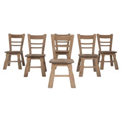 Set Of Six 1970s Belgian Oak Dining Chairs